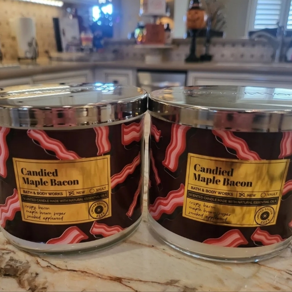 NEW Bath & Body Works 3-Wick candles Candied Maple Bacon Lot of Two